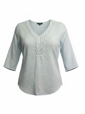 Ava & Grace Petite Light Blue Crochet Trim Blouse 3/4 Sleeve Size PL